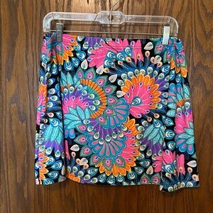 Vibrant Multicolor Skirt with Peacock Feather Design